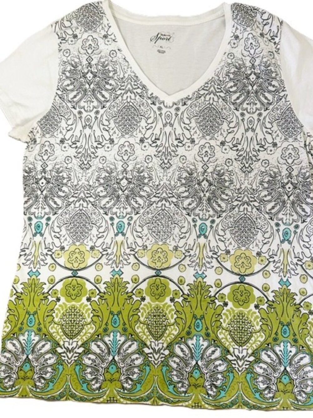 Style & Co Sport Ladies Top XL 100% Cotton Paisley Print with Bling Read